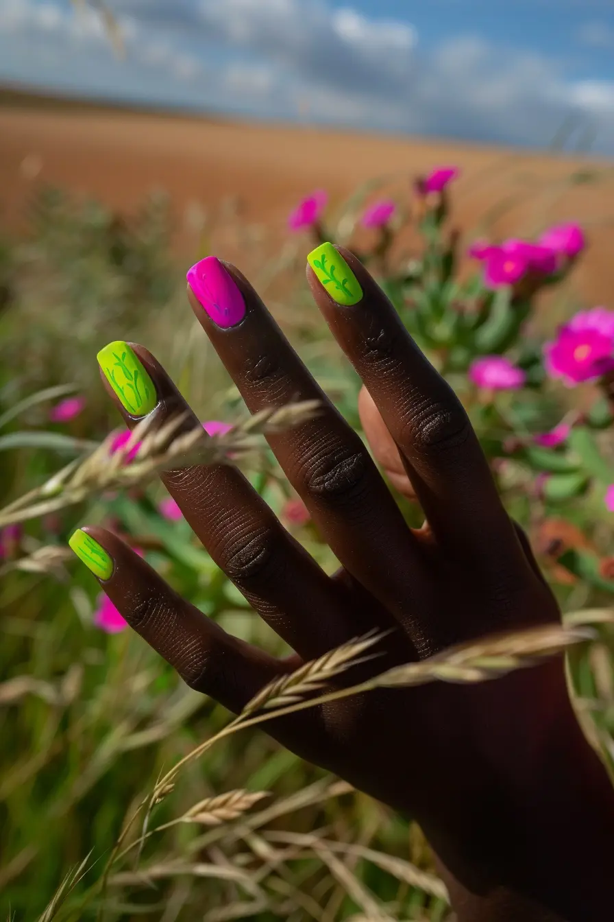 Cactus Blooms Western Nail Idea