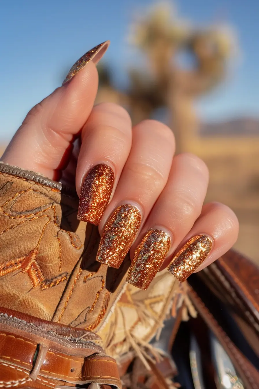 Spur Glitter Western Nail Idea