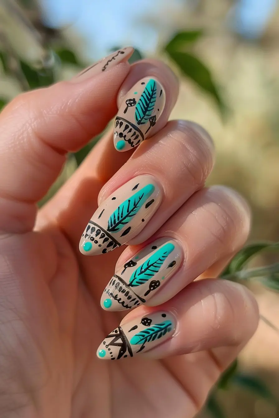 Tumbleweeds and Turquoise Western Nail Idea