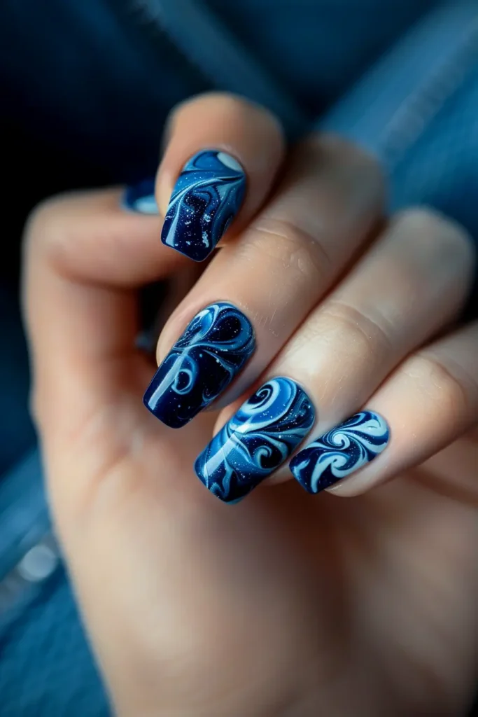 Blue Dip Powder Swirl Nails Dip Nail Inspo Idea