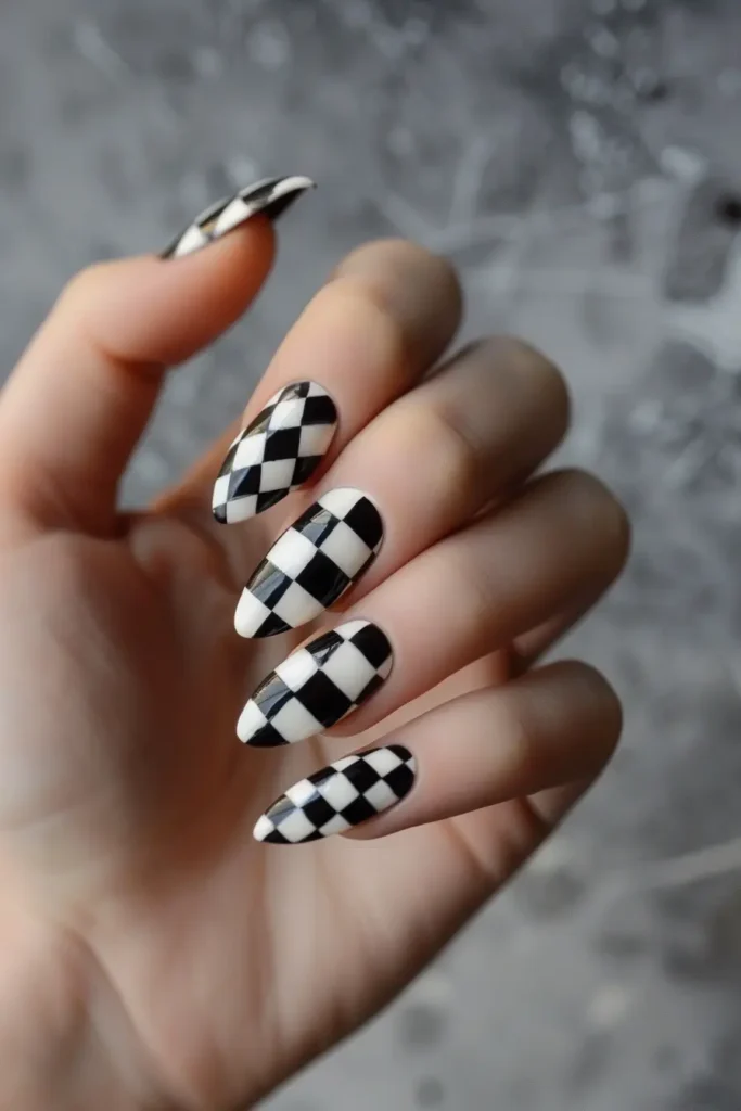 Pixelated Checkerboard Nails Trendy Nail Inspo Idea