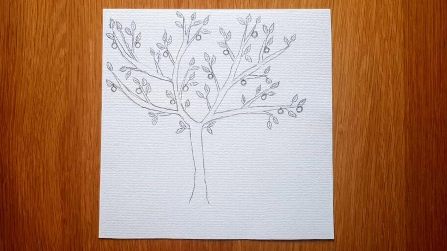 apple tree drawing easy