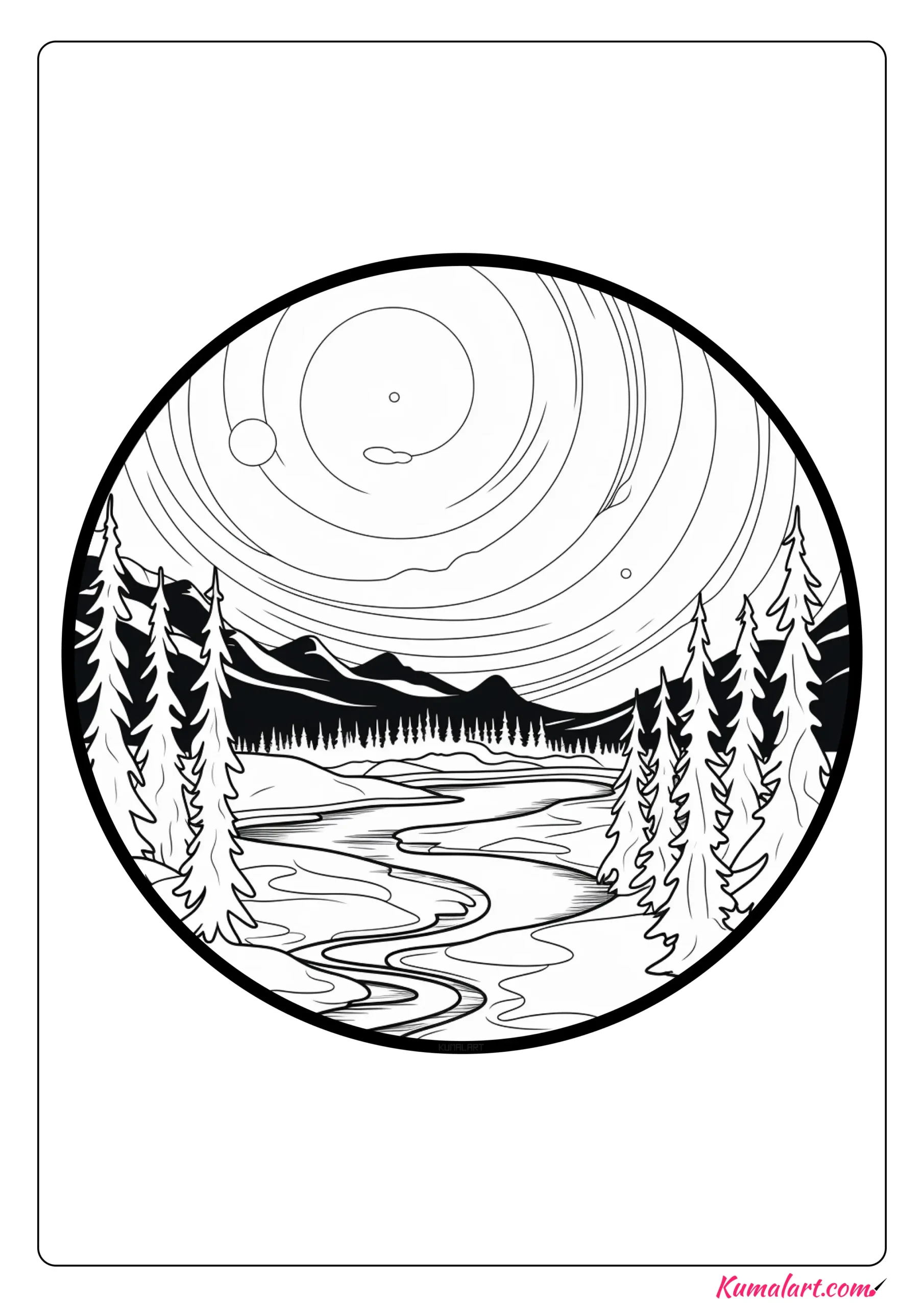 Abstract Northern Lights Coloring Page