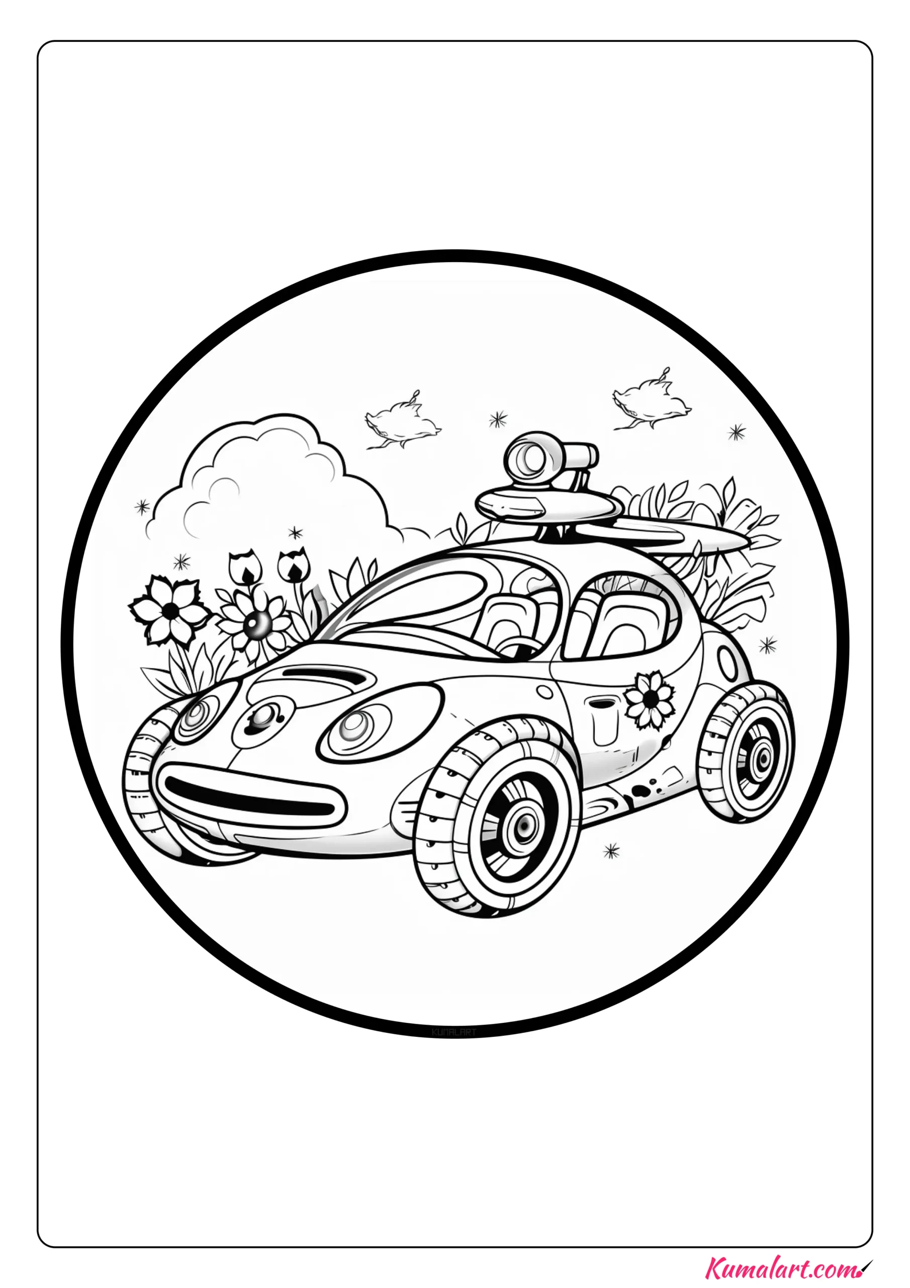 Attractive Flying Car Coloring Page