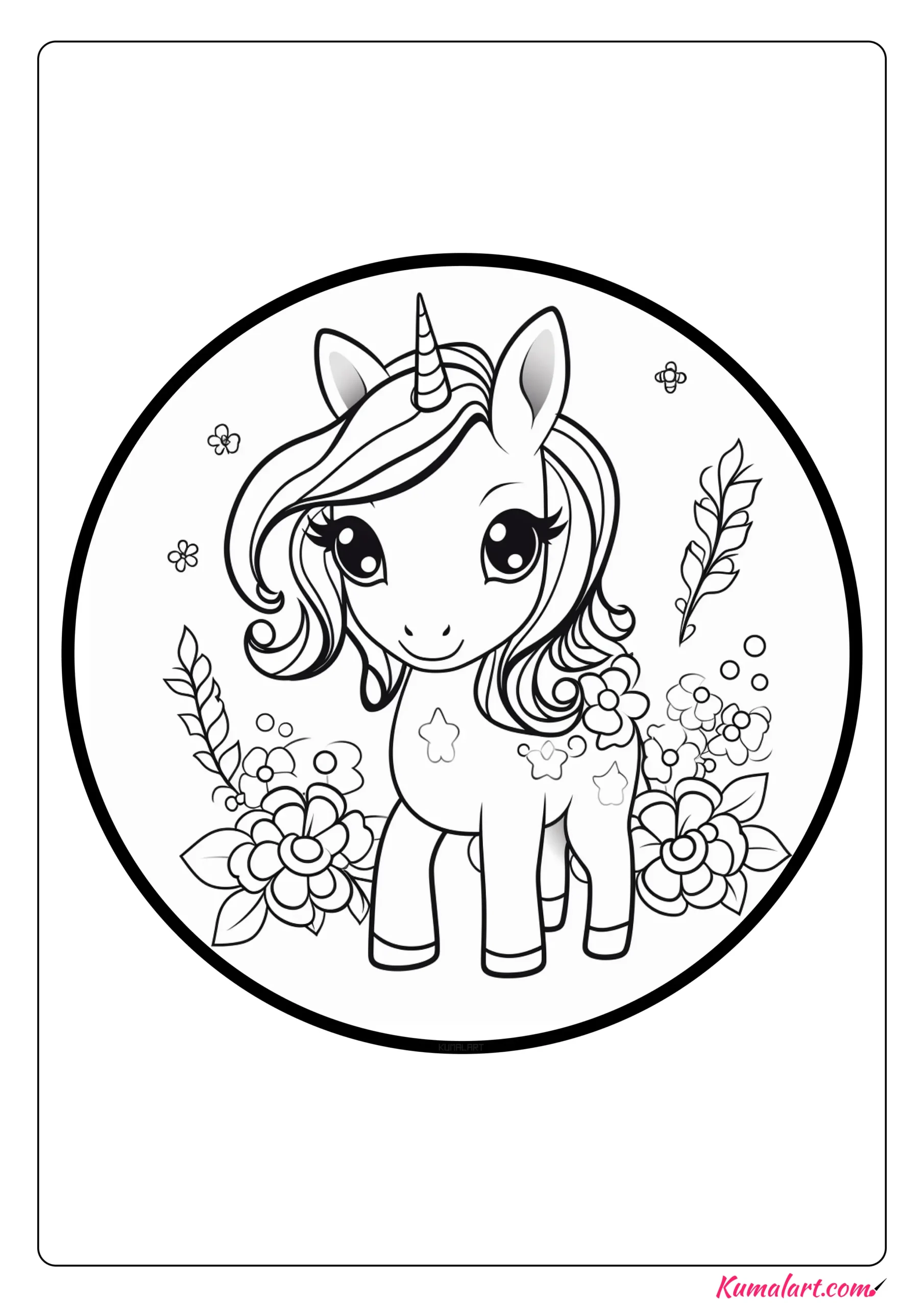 Beautiful Fancy Unicorn Coloring Page
