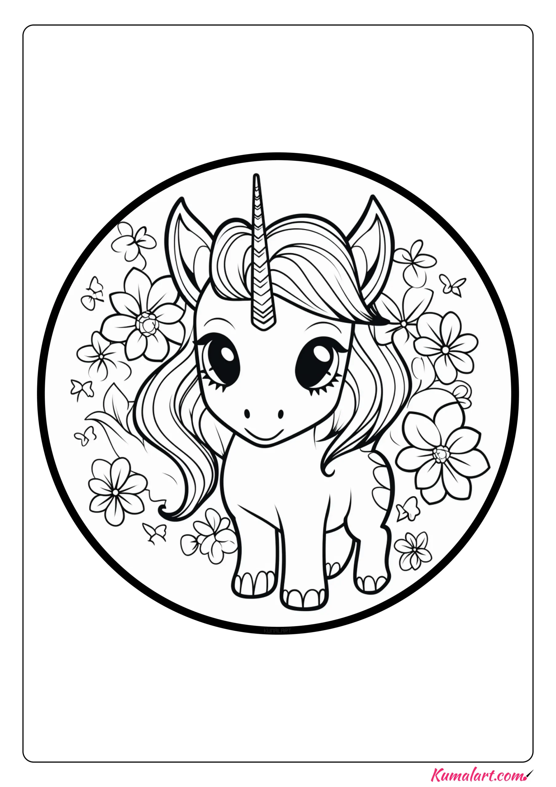 Bubbles Fancy Unicorn Coloring Page