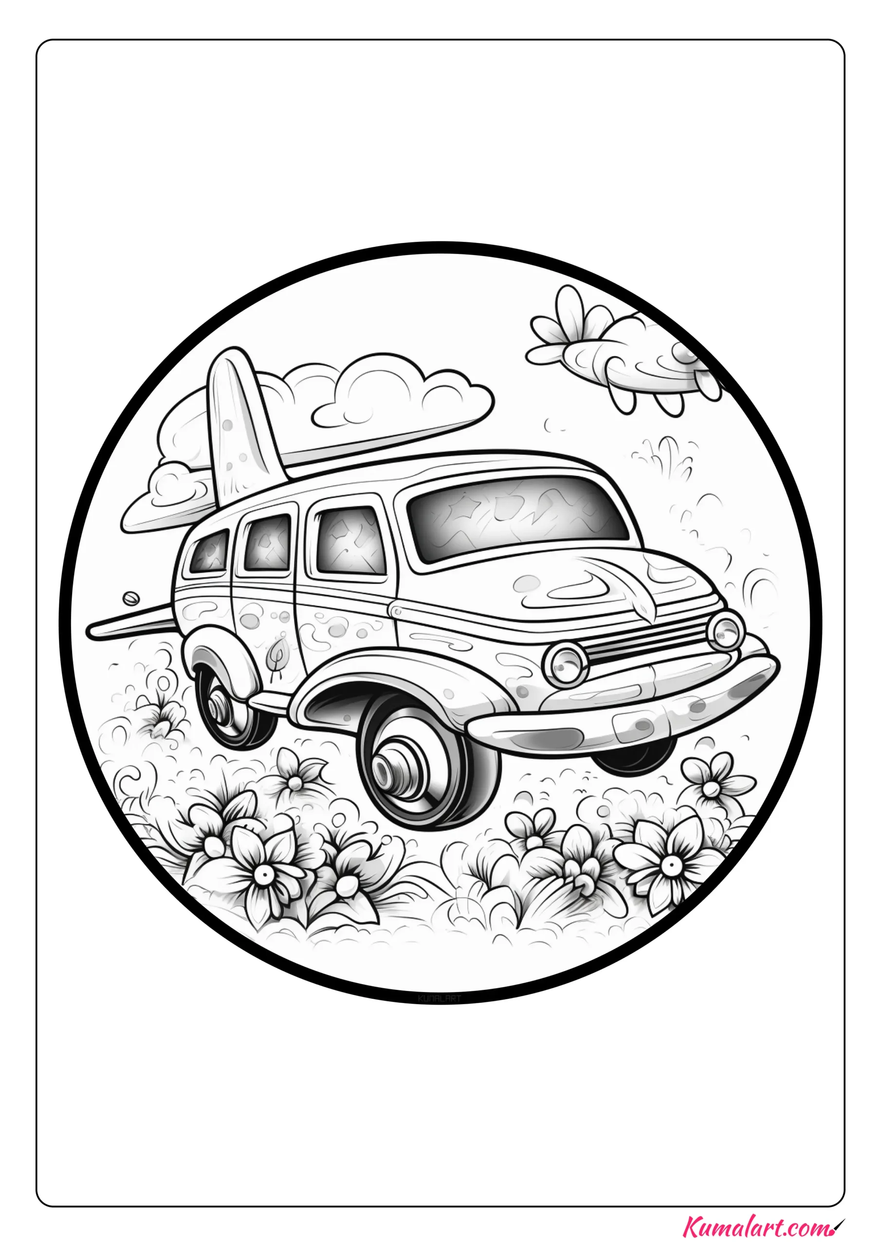Cartoon Flying Car Machine Coloring Page