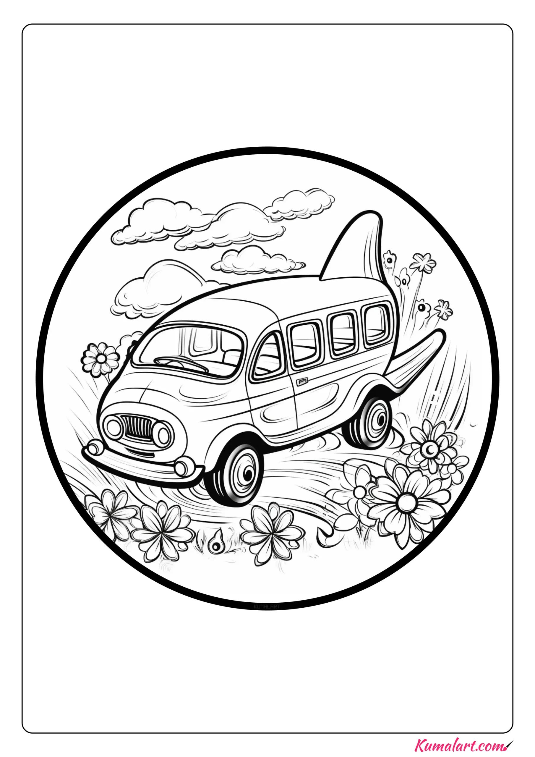 Charming Flying Car Coloring Page