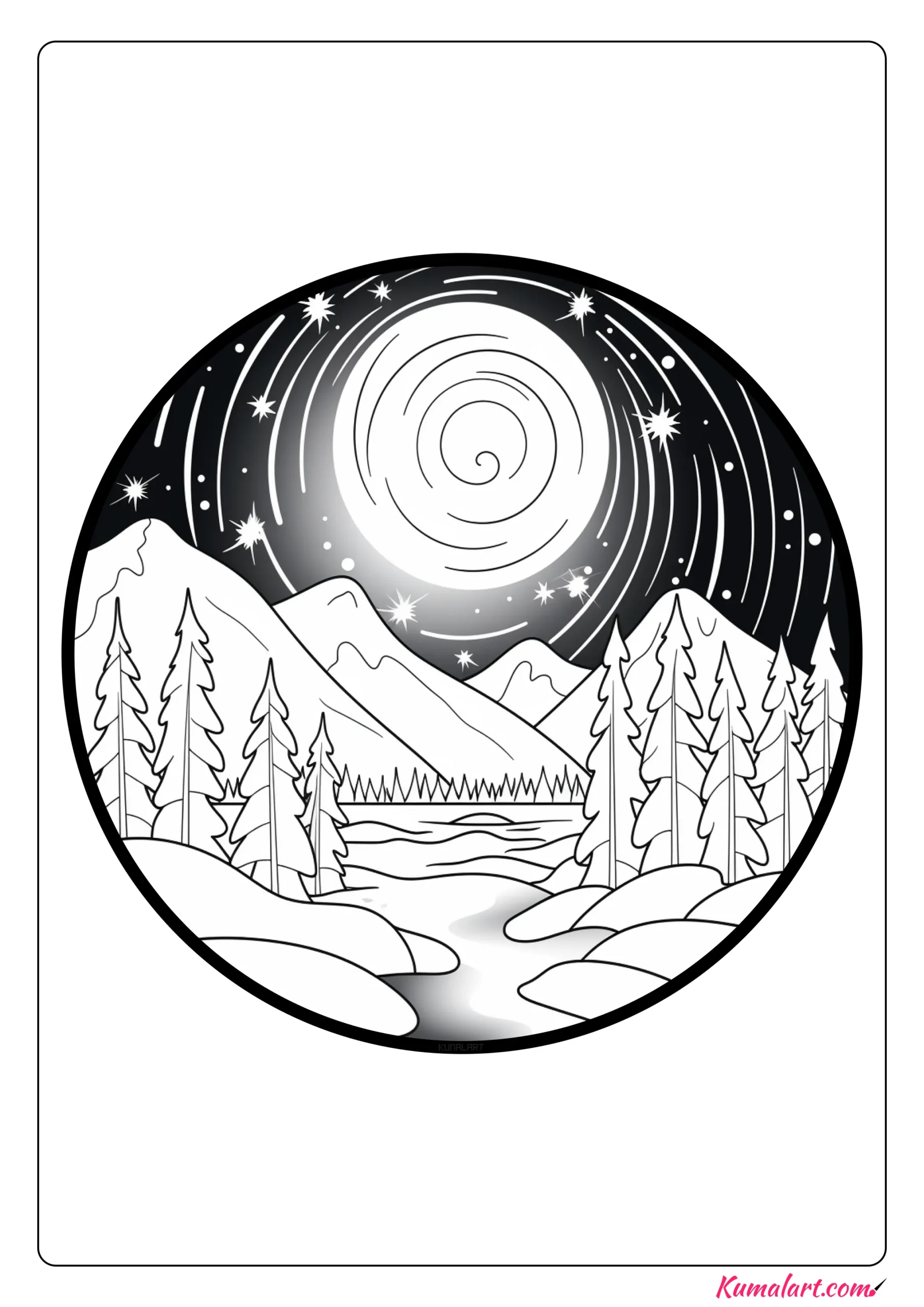 Eerie Northern Lights Coloring Page