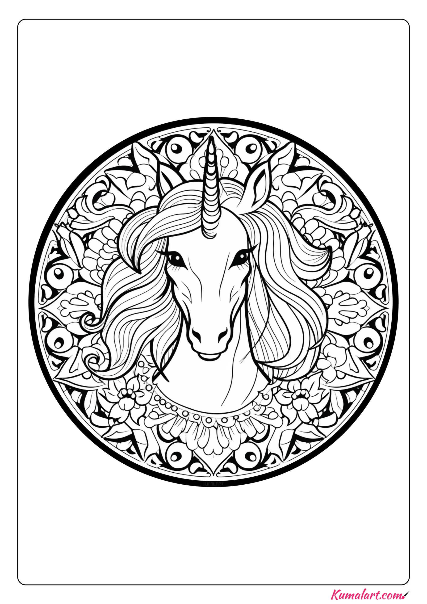 Electra the Unicorn Mandala Coloring Page
