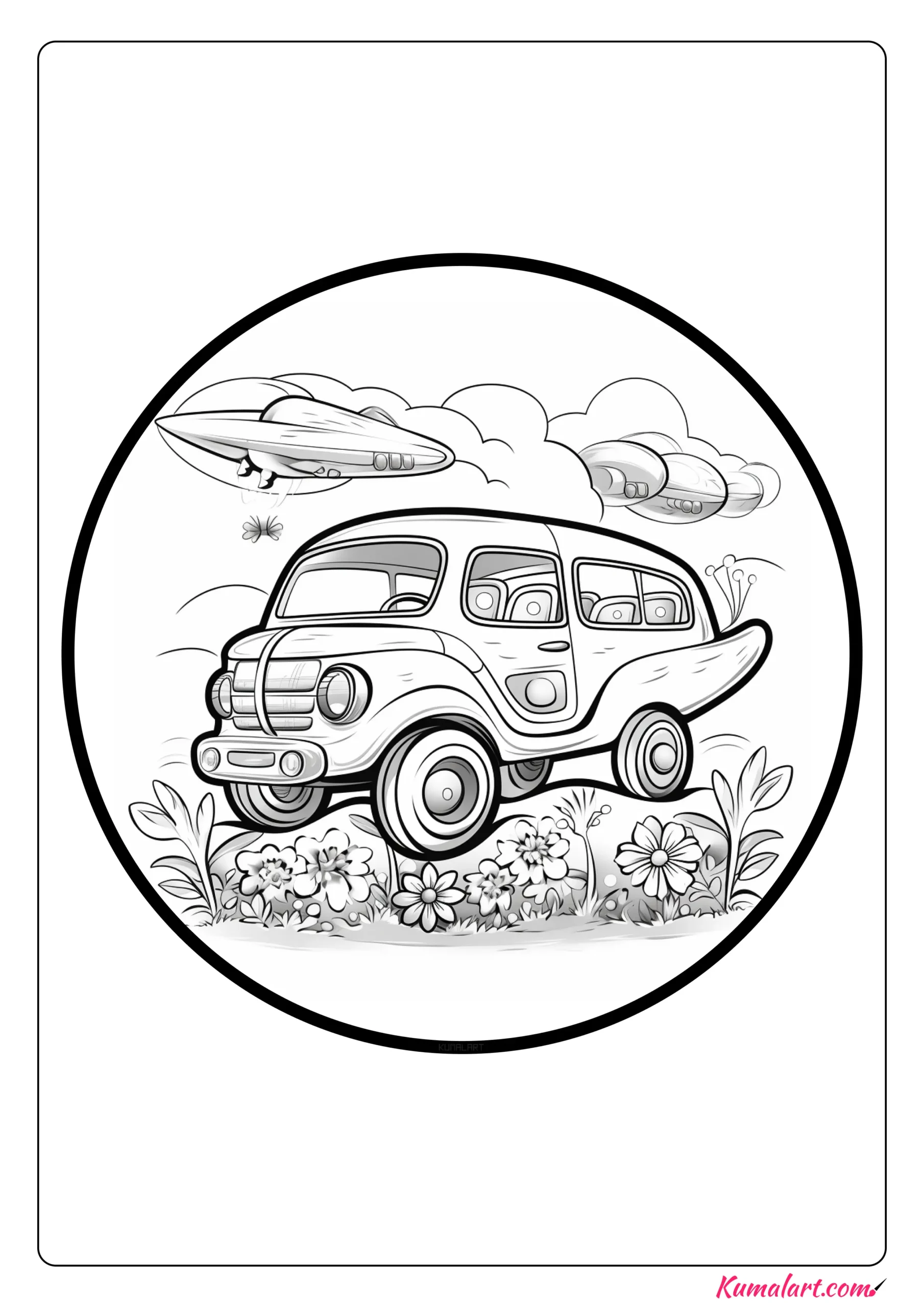 Engaging Flying Car Coloring Page