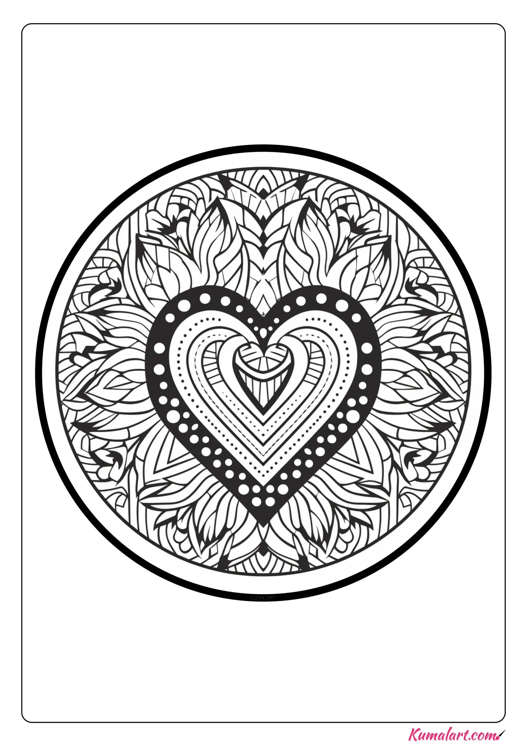 Exotic Heart Mandala Coloring Page