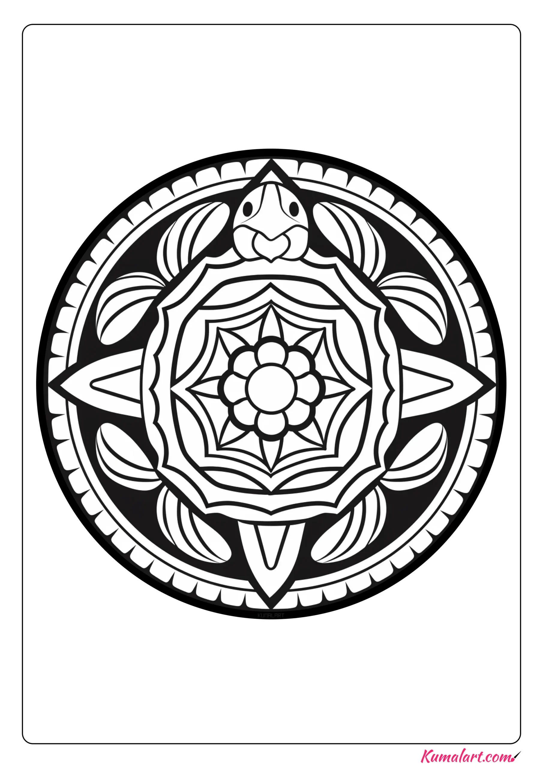 Exotic Turtle Mandala Coloring Page