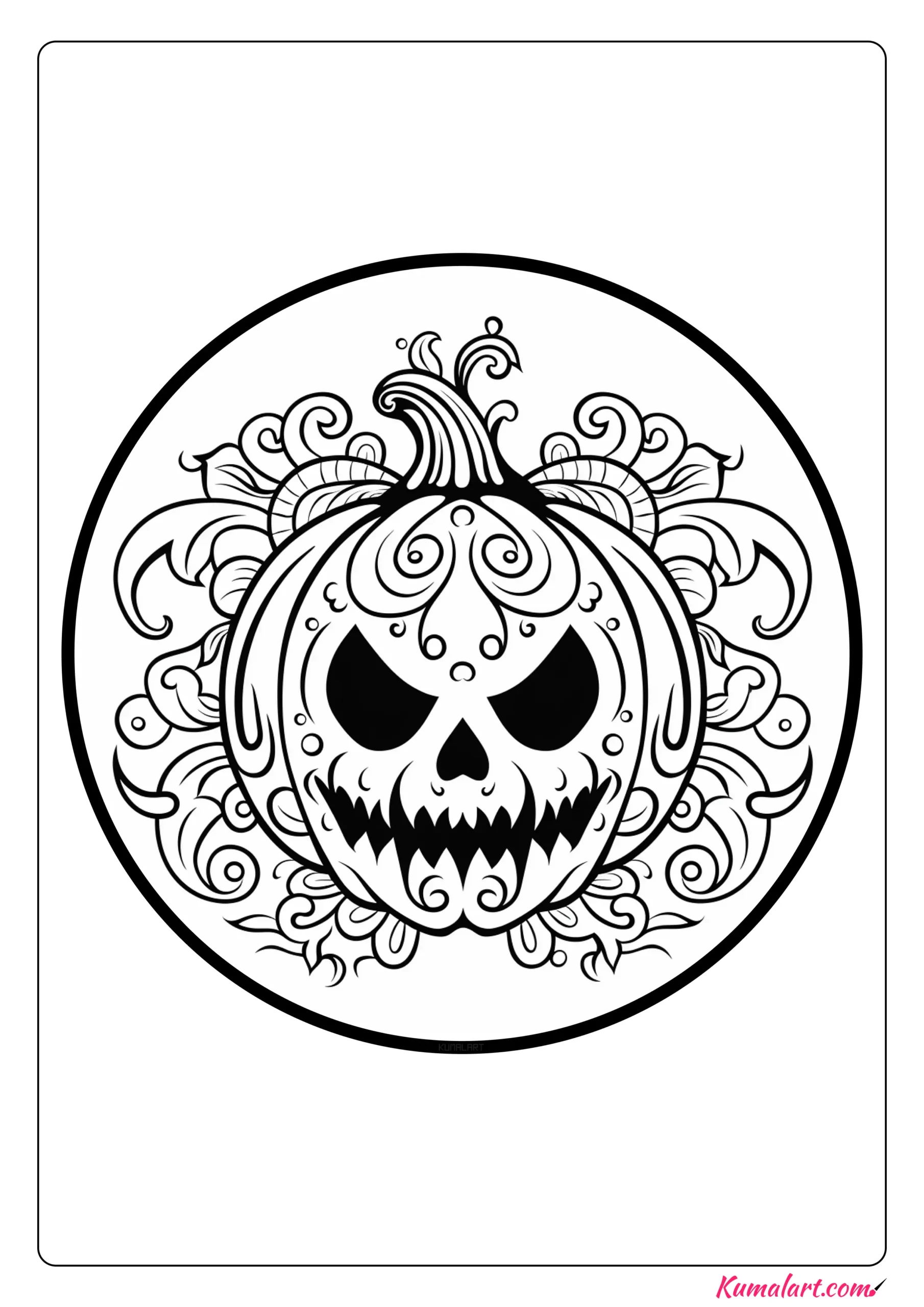Fearsome Scary Pumpkin Coloring Page