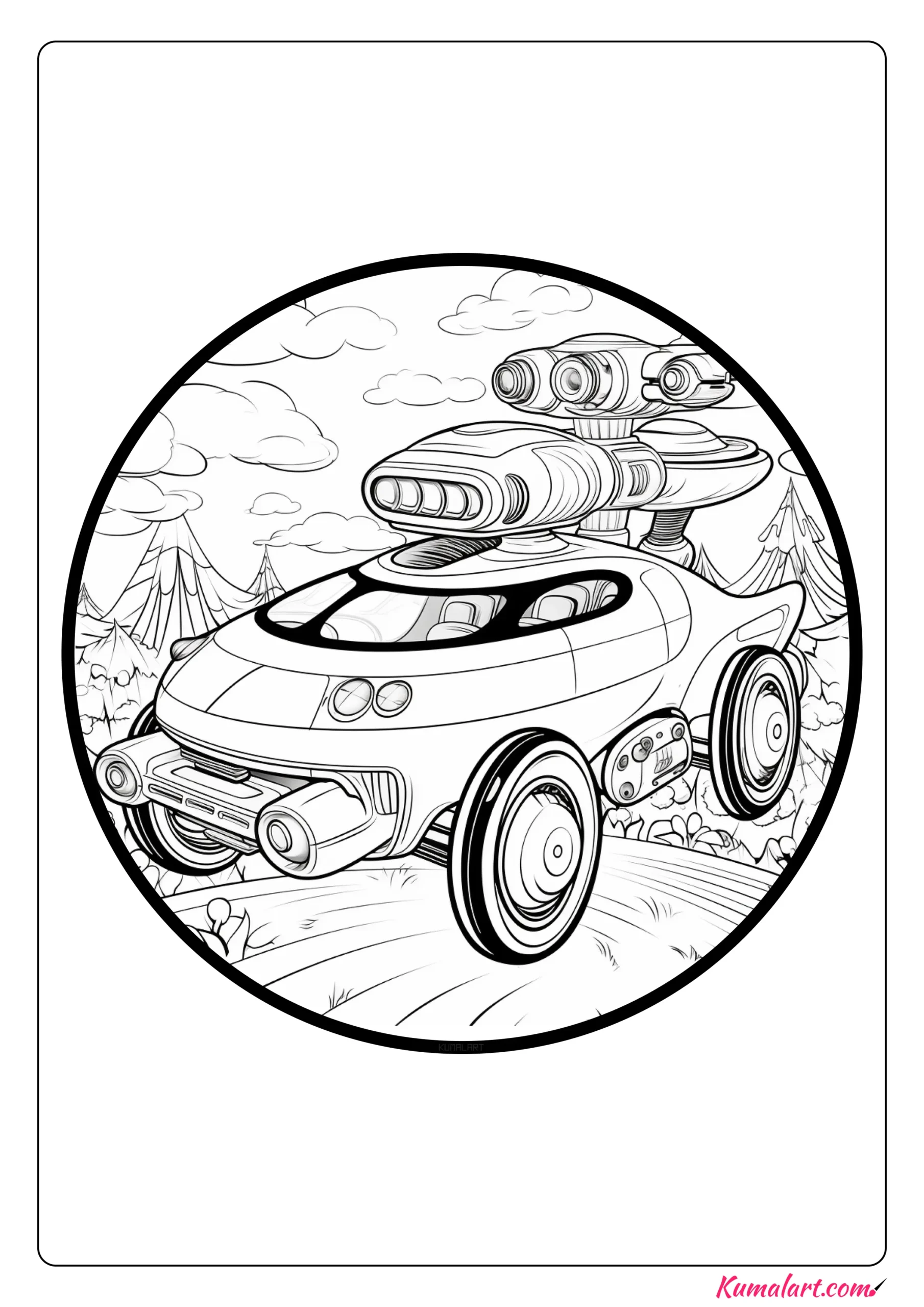 Futuristic Flying Car Coloring Page