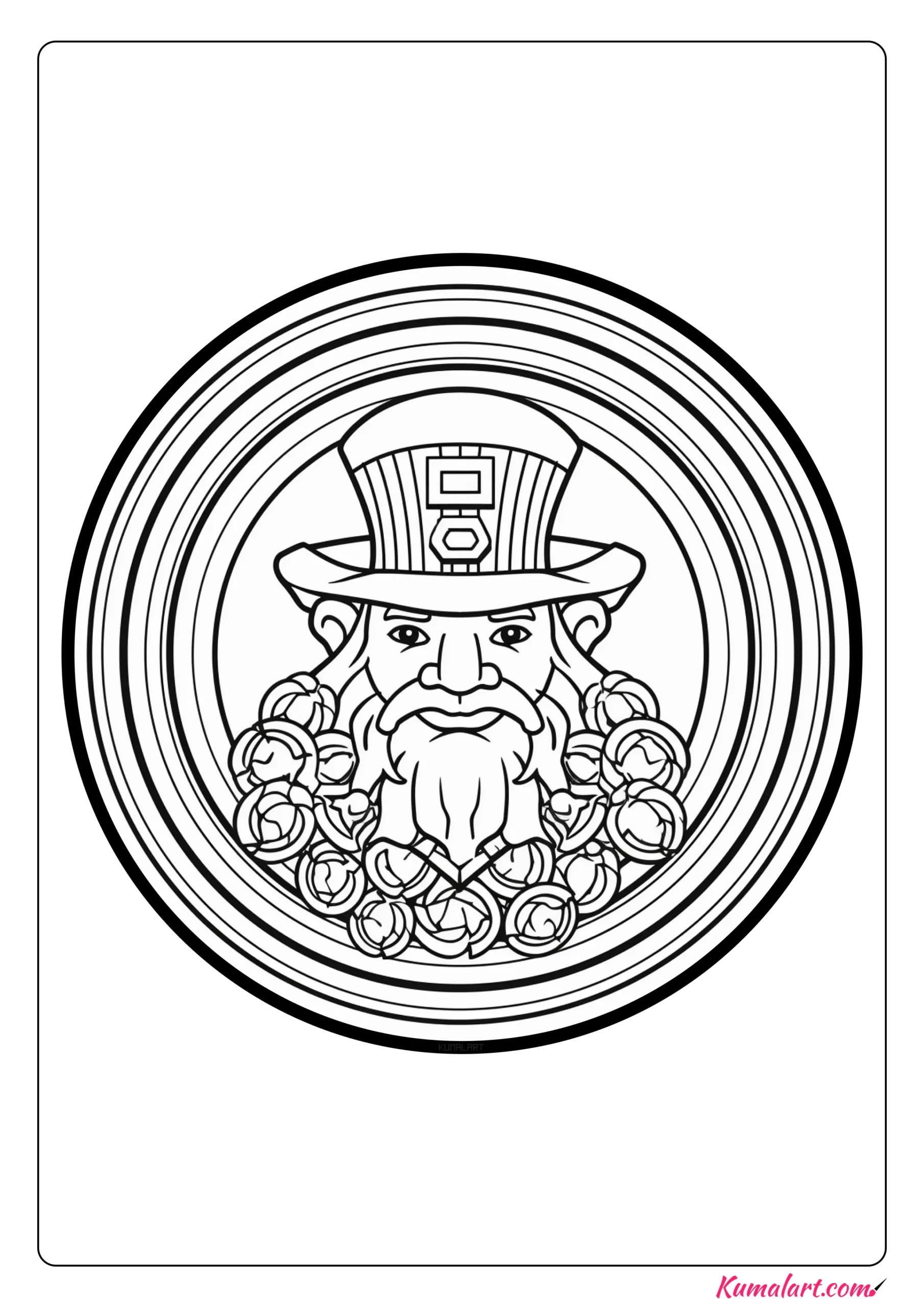 Jeff the Leprechaun St Patrick’s Day Mandala Coloring Page