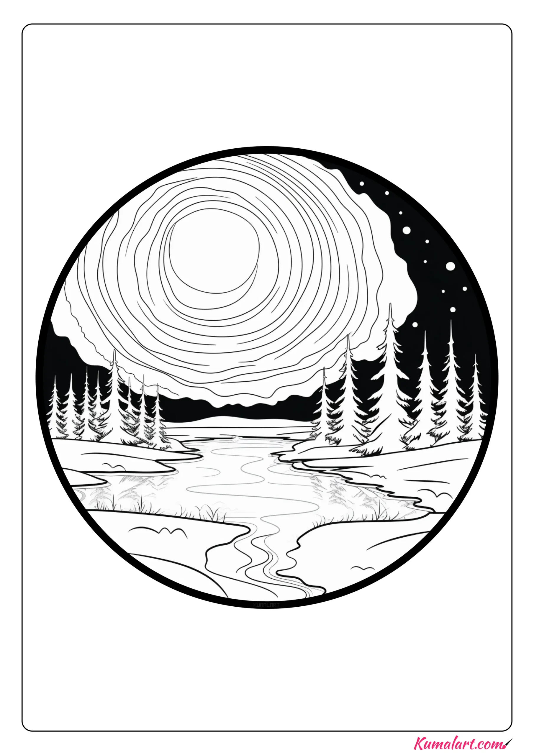 Mystical Northern Lights Coloring Page
