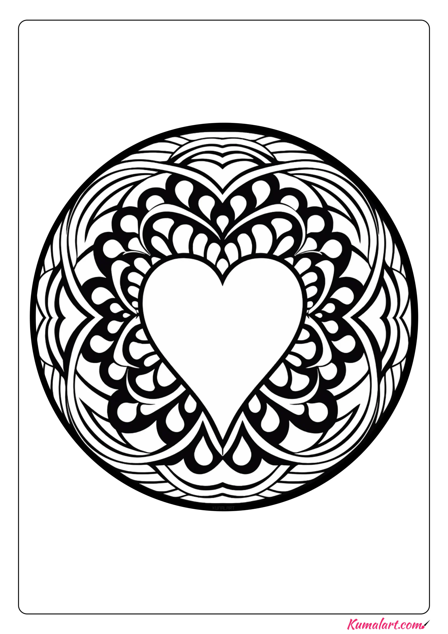 Raindrops Heart Mandala Coloring Page