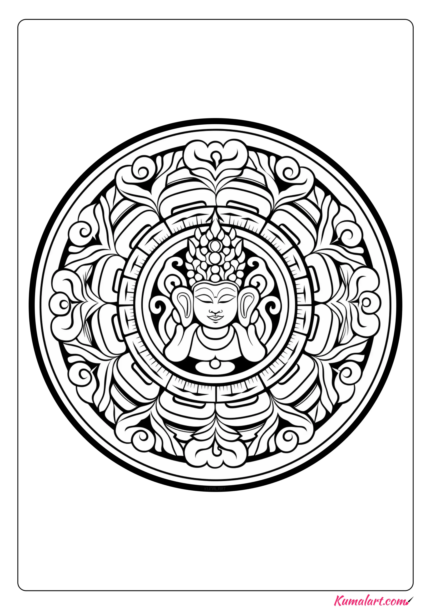 Reflective Buddhist Mandala Coloring Page
