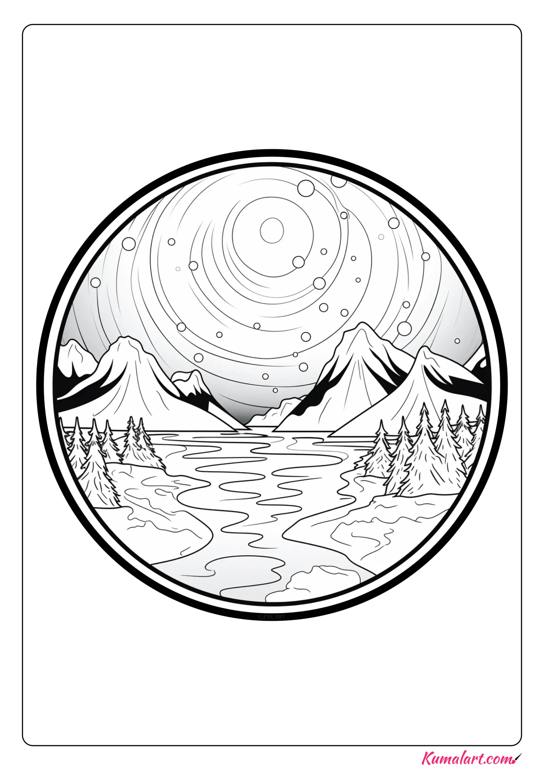 Snowy Northern Lights Coloring Page