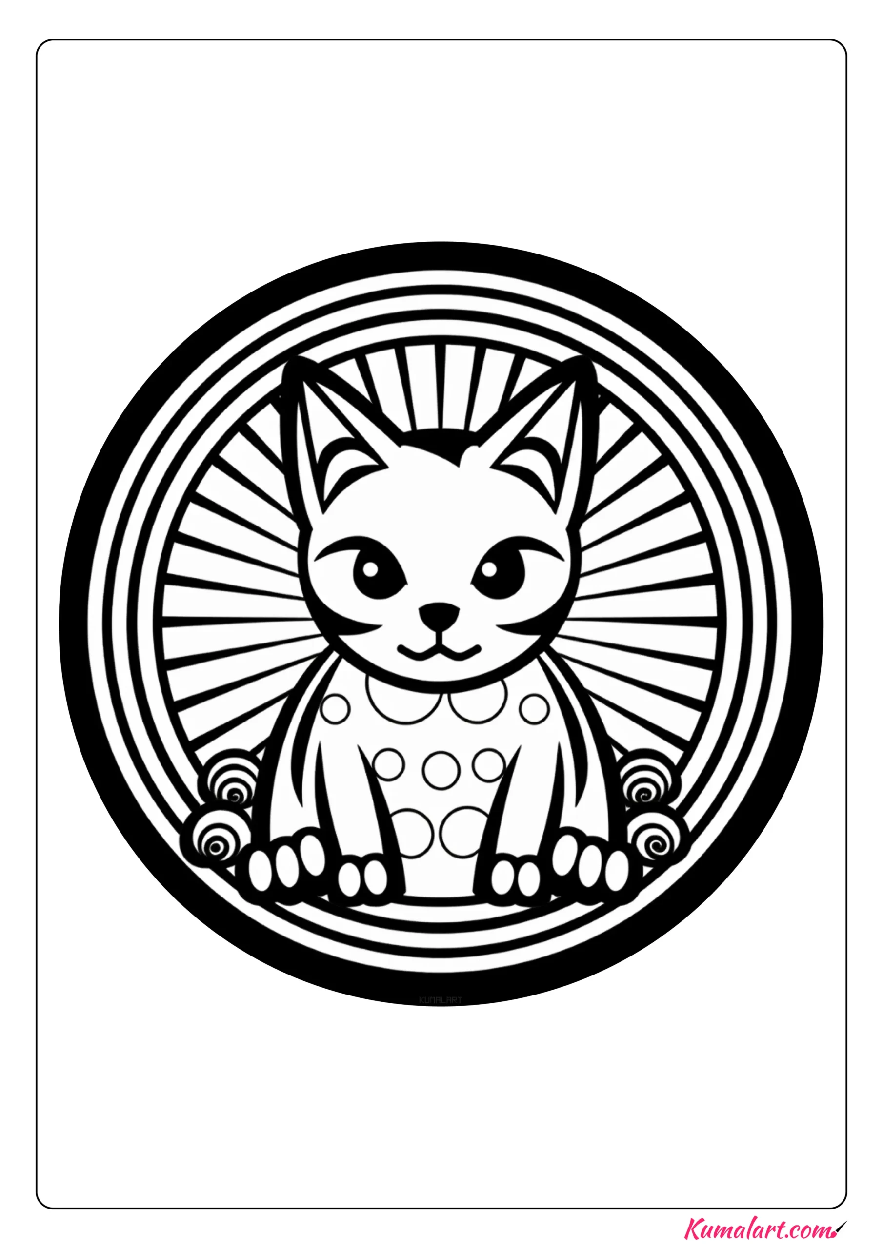 Solar Cat Mandala Coloring Page