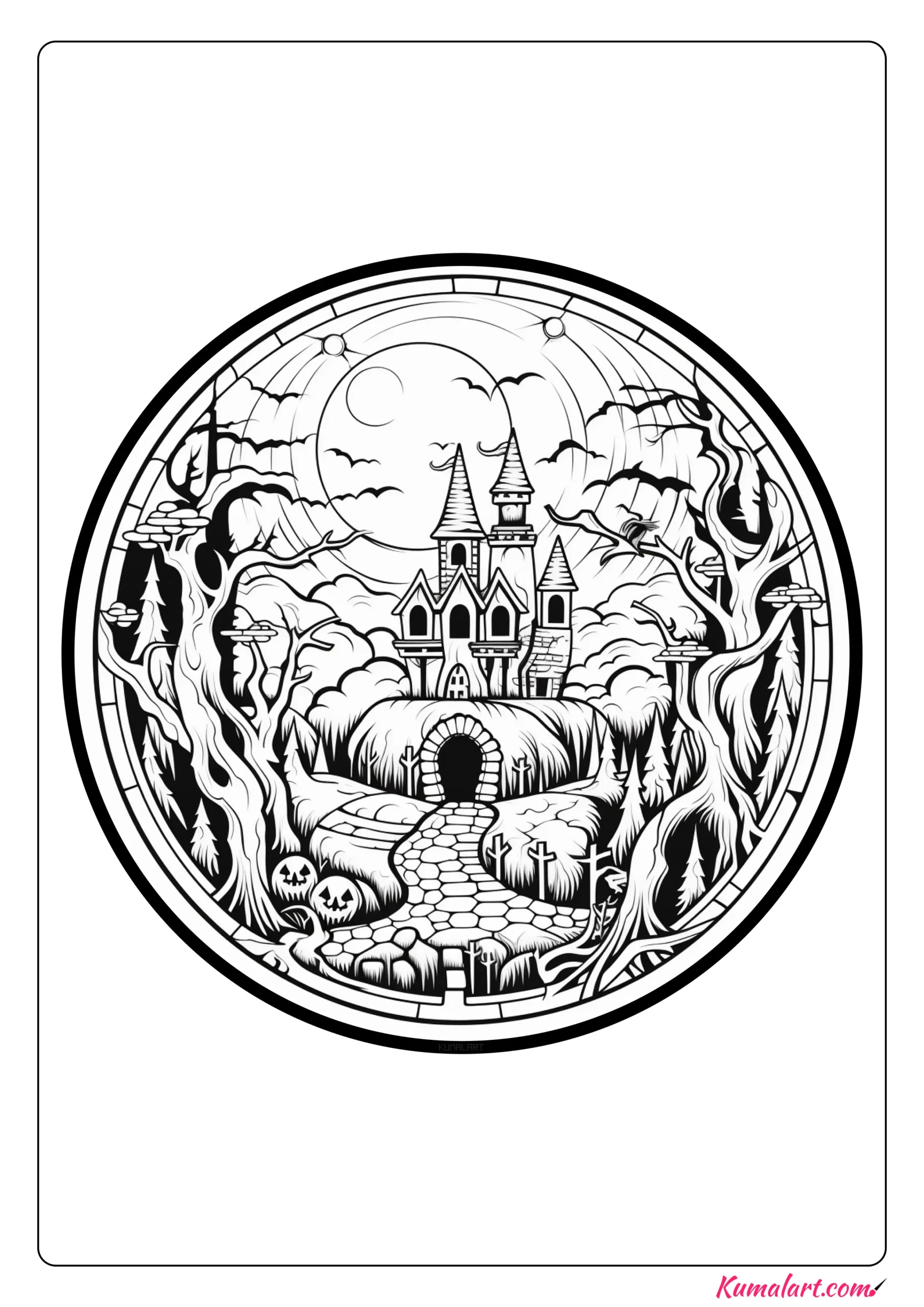 Supersititious Halloween Mandala Coloring Page