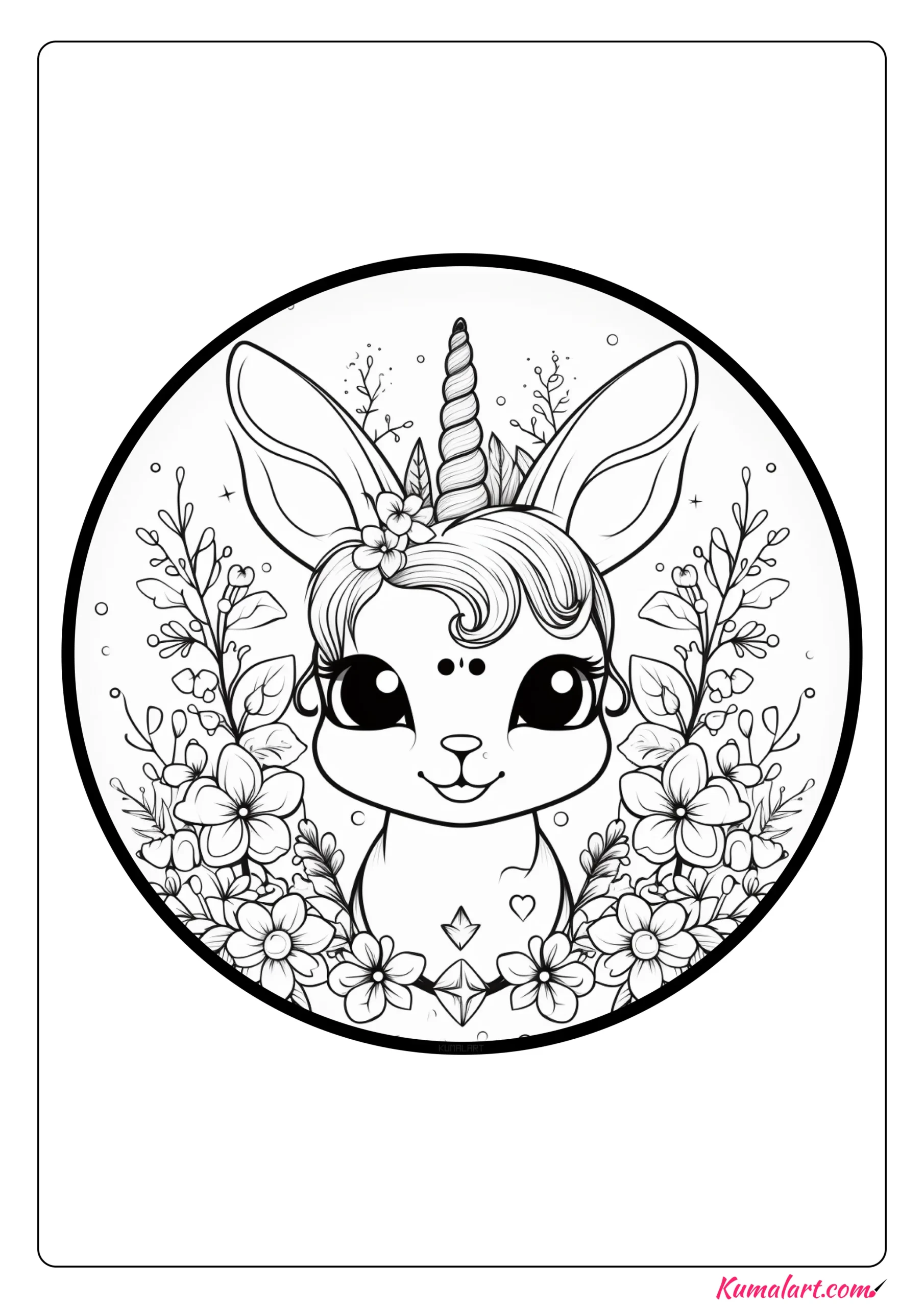 Sweet Unicorn Bunny Coloring Page