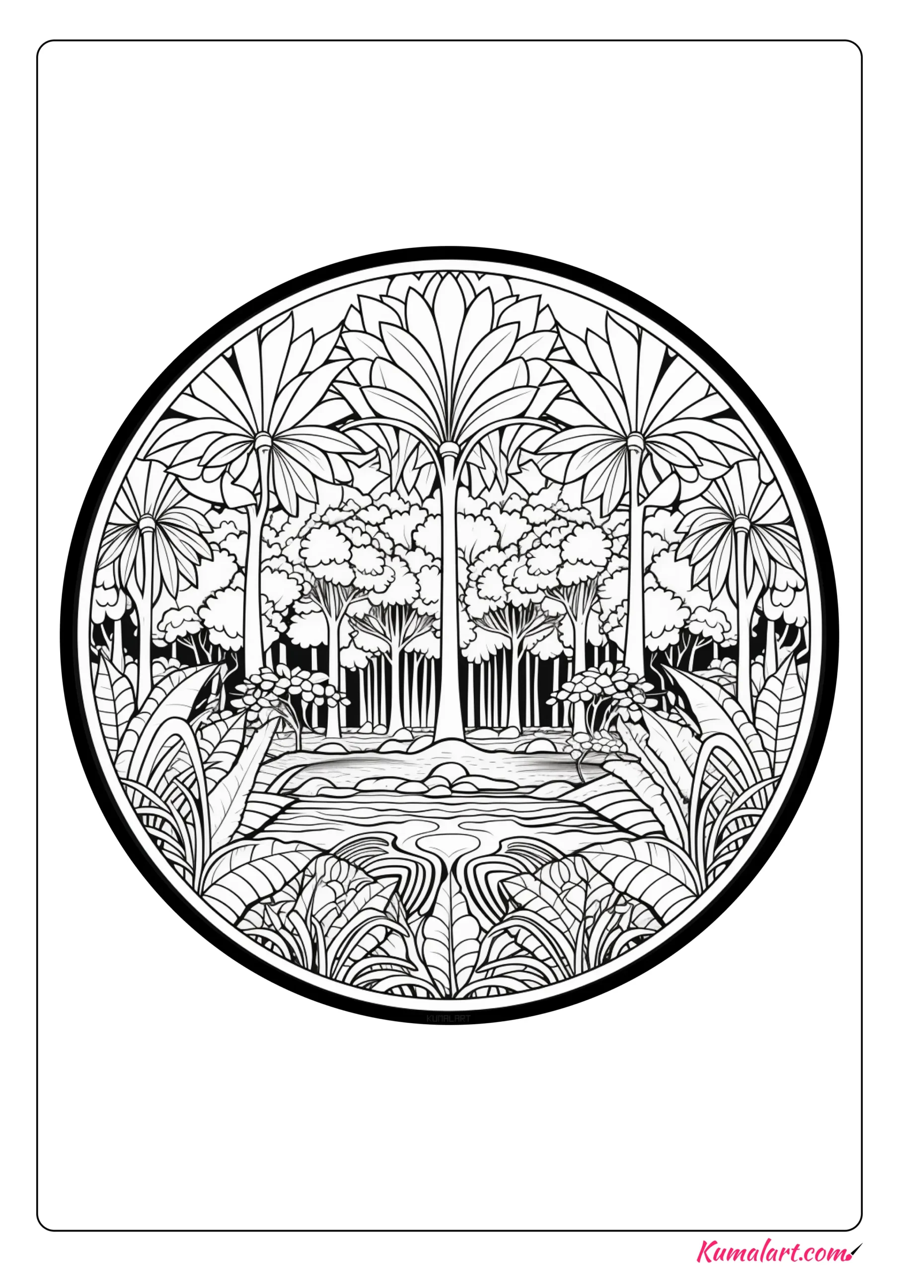 Tropical Rainforest Mandala Coloring Page