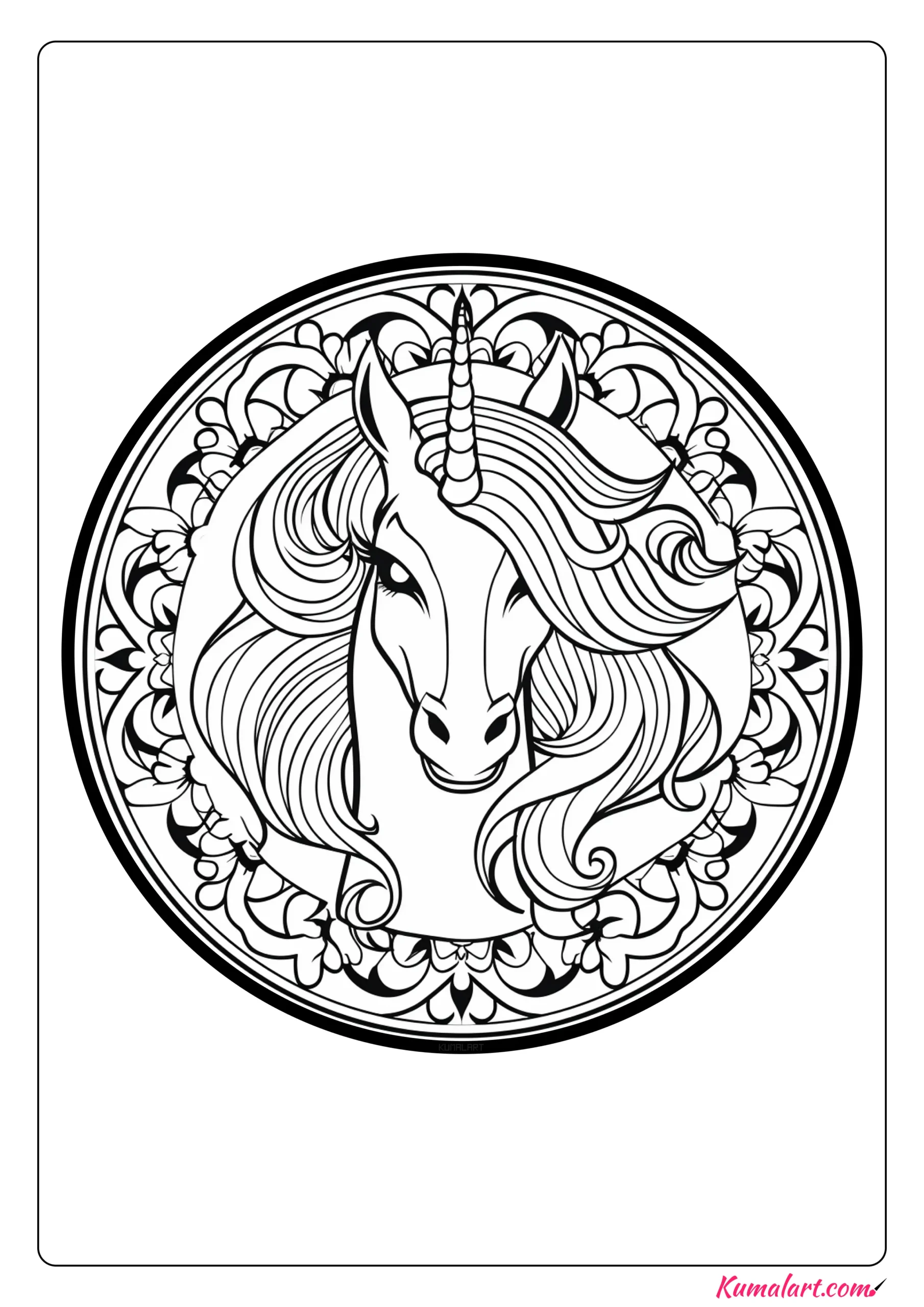 Una the Unicorn Mandala Coloring Page