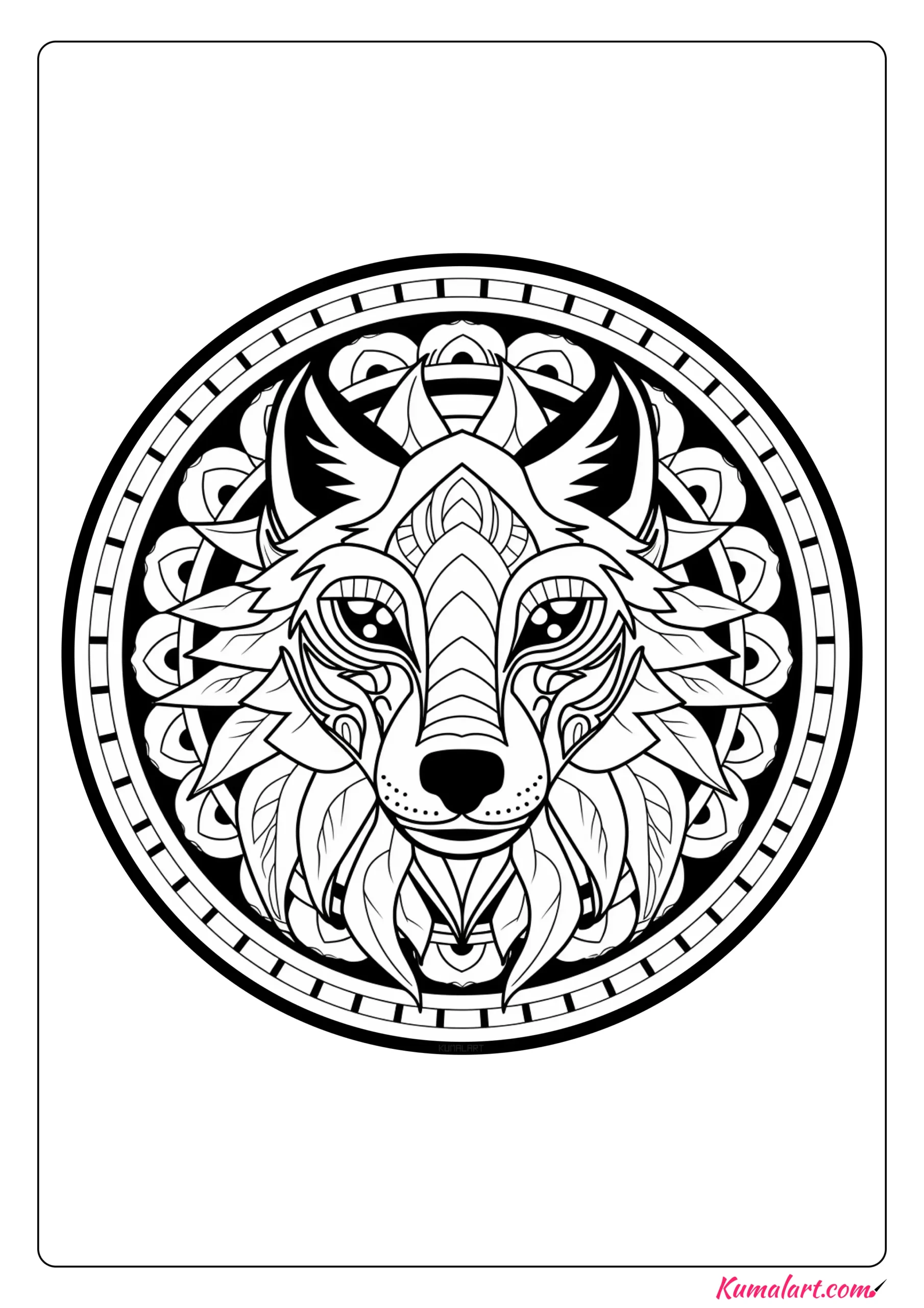 Wolf Mandala Coloring Page