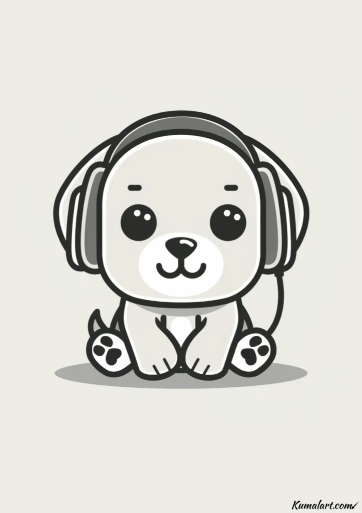 easy cute puppy with headphones drawing ideas