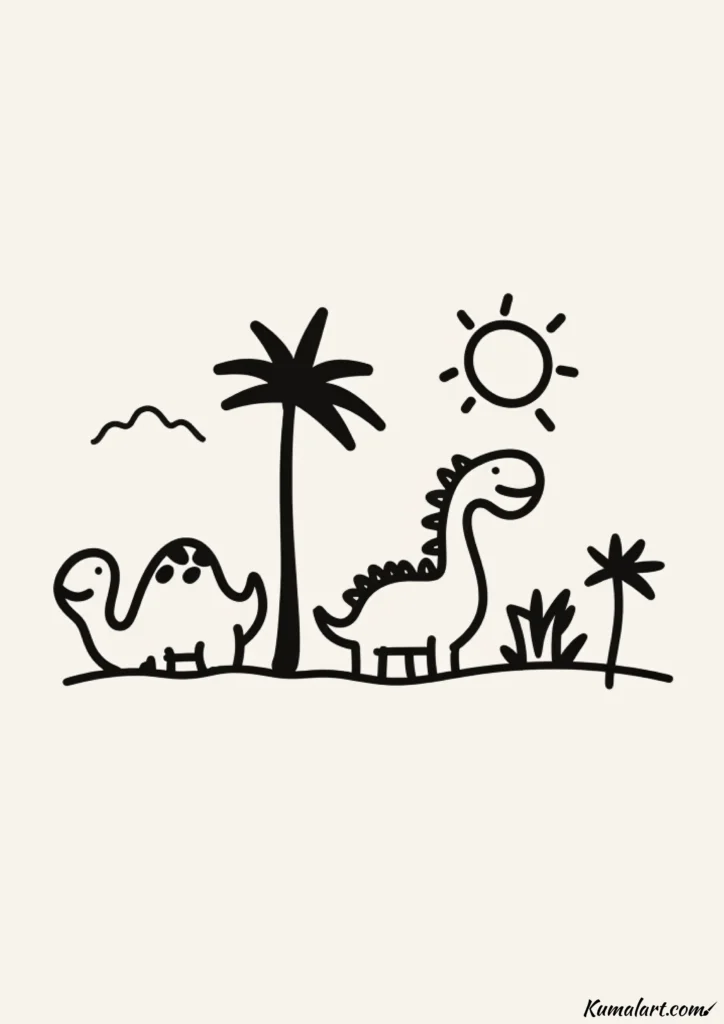 easy cute dinos on the beach drawing ideas