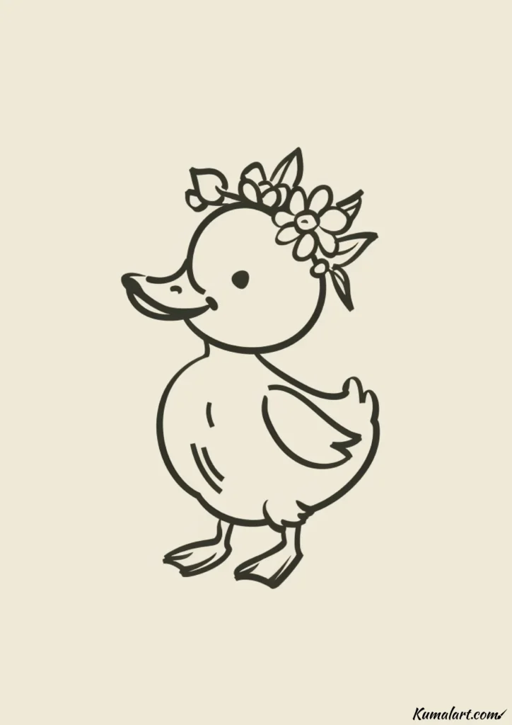 easy cute duck with flower crown drawing ideas