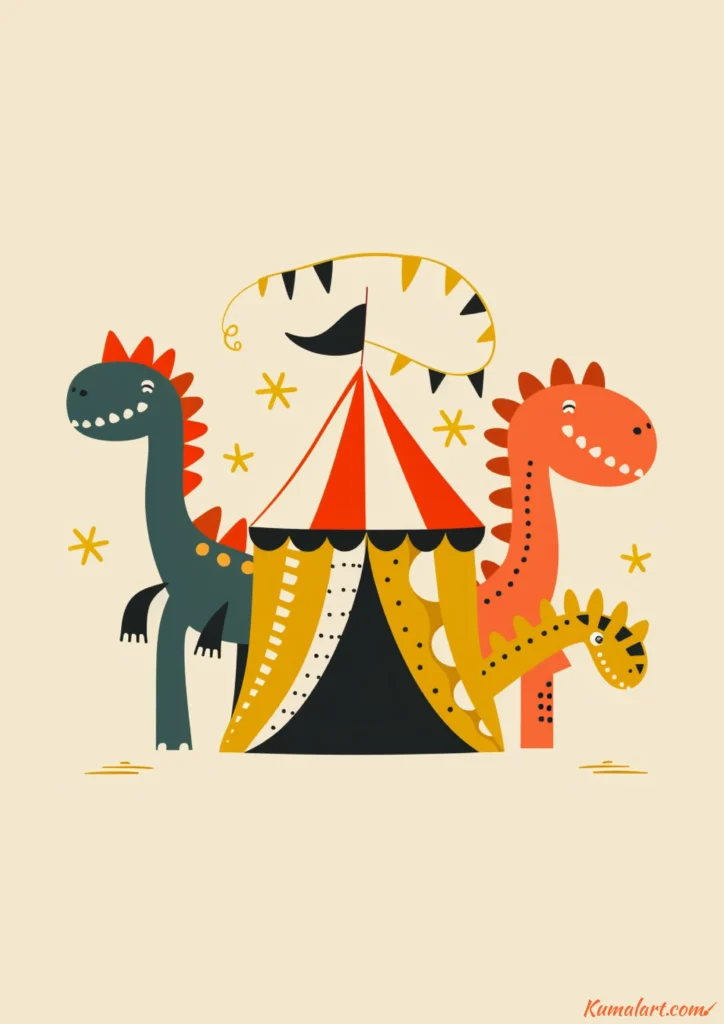 easy cute dino circus drawing ideas