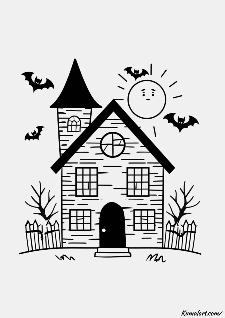 easy cute haunted house drawing ideas